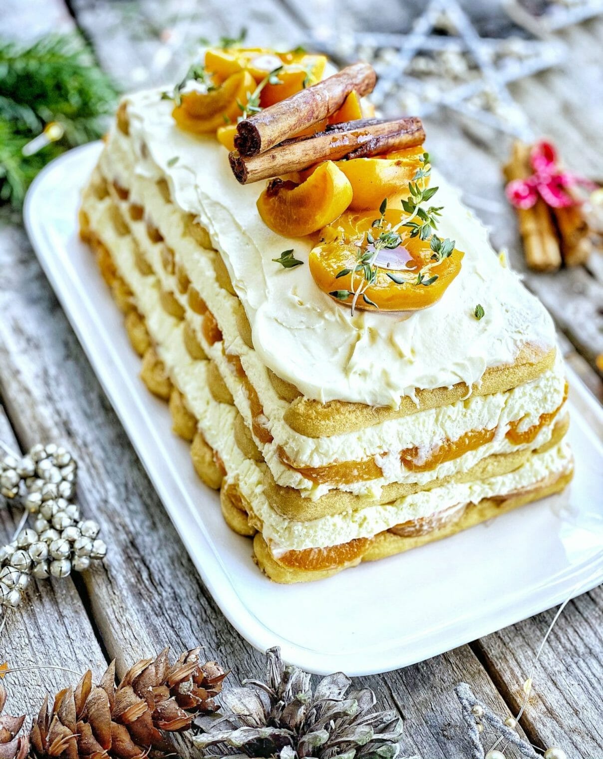 Poached Apricot Mascarpone Layer Cake