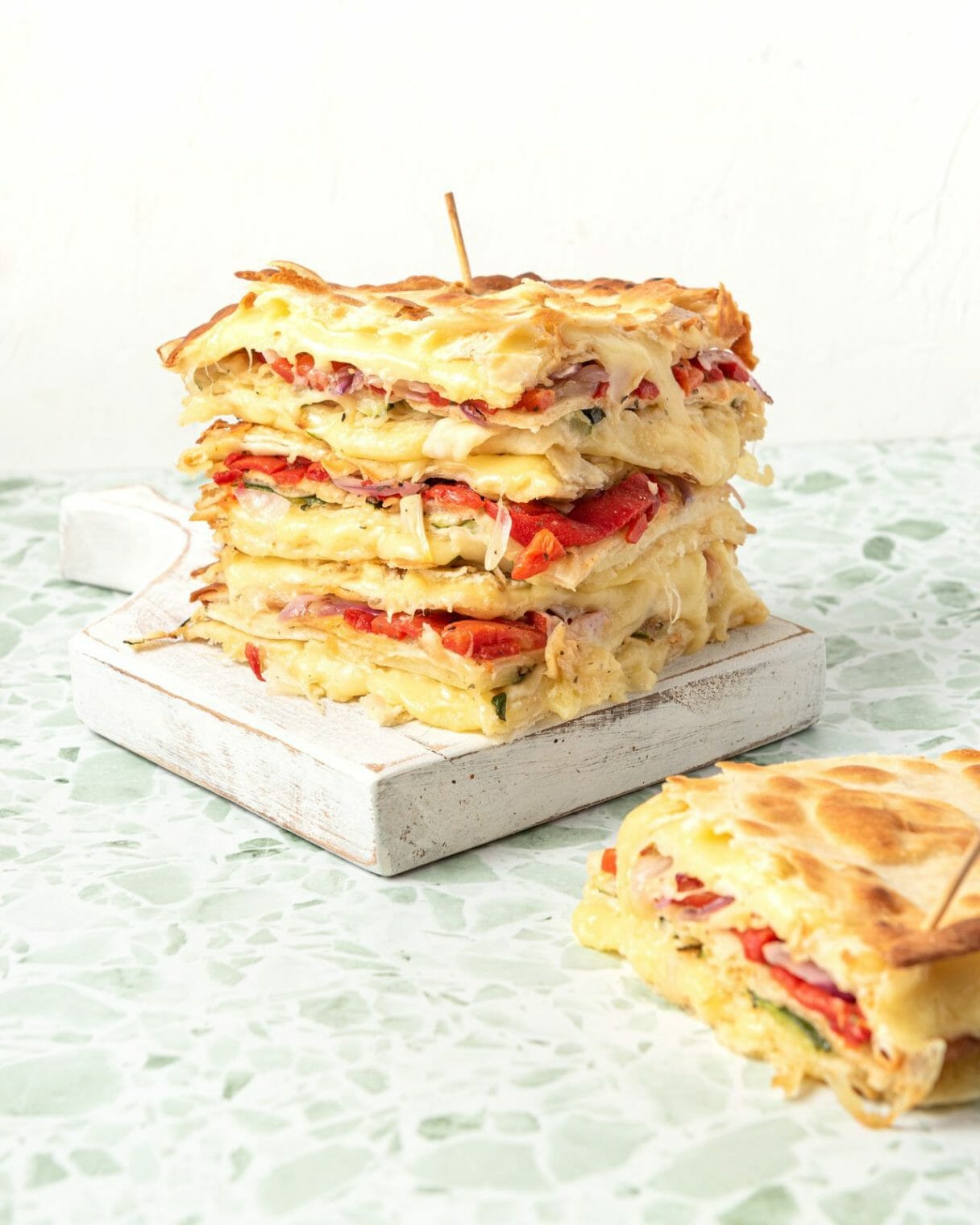 Roast Vegetable and Mozzarella Souvlaki Stack