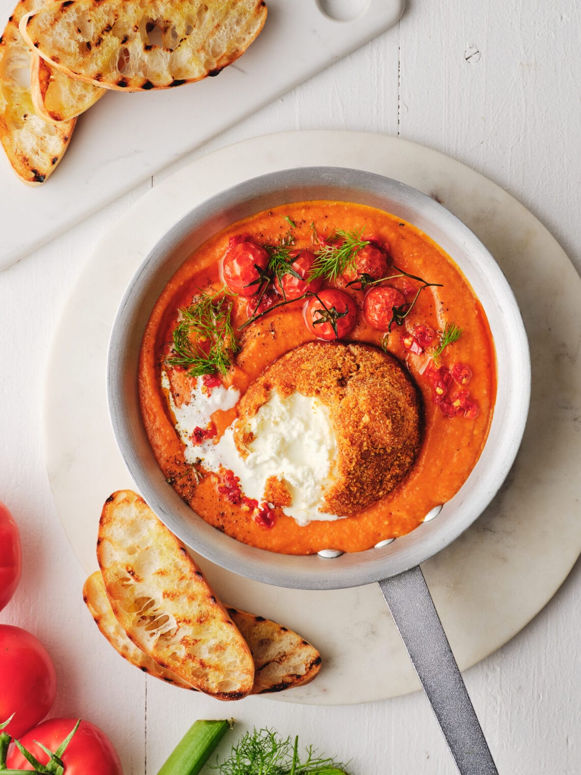 Air Fried Burrata w Roasted Tomato & Fennel Sugo